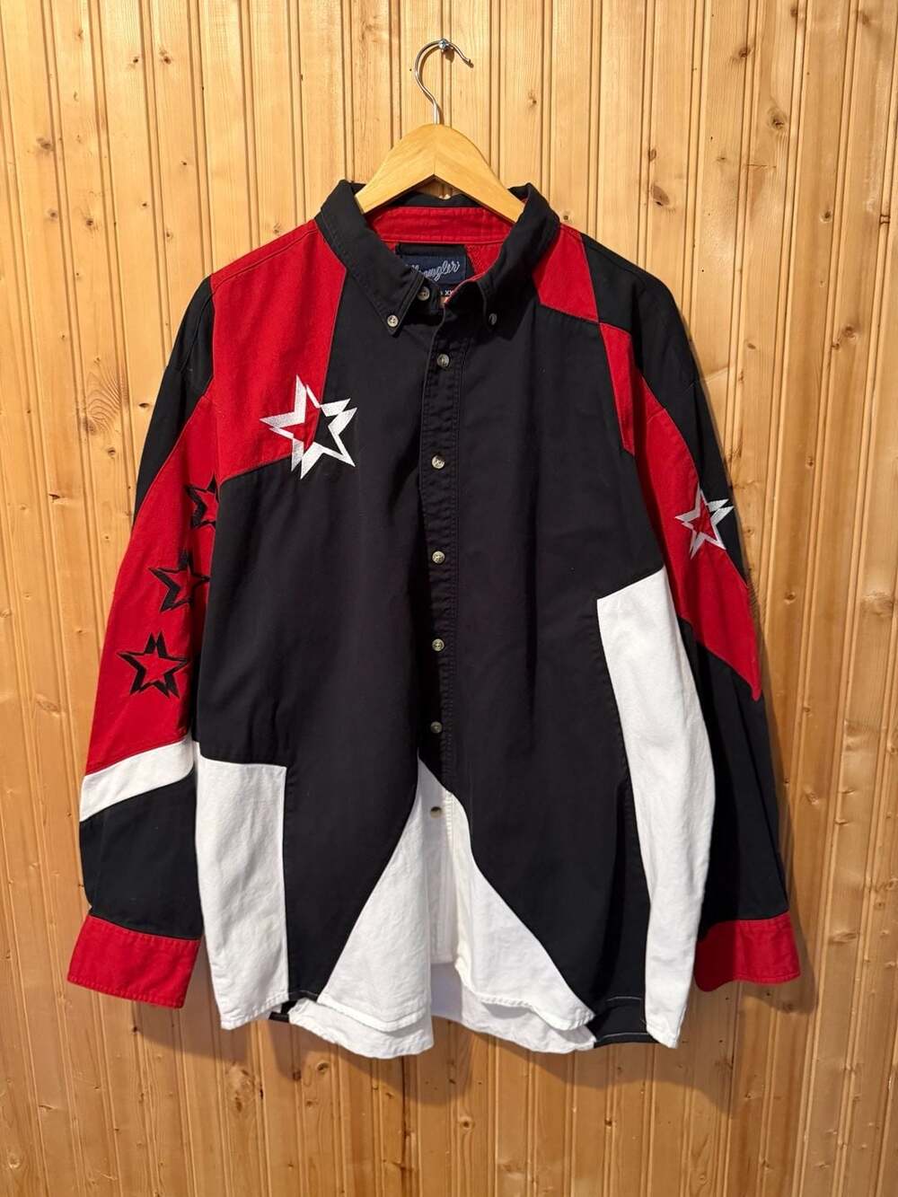 Vtg Wrangler Men's Western Shirt XXL Black Red and White Colorblock Star